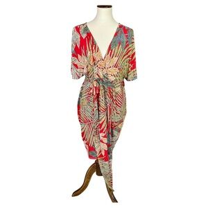 VTG Lilian Tropical Red Women’s 3X Faux Wrap Dress Bodycon Cruise Vacation Sexy